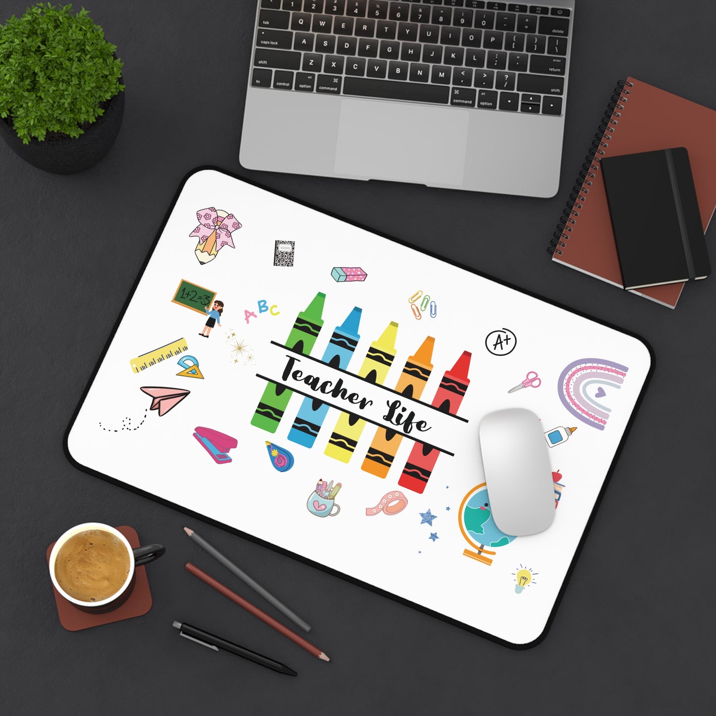 Teacher Life Desk Mat, Cute Teacher Office Decor, Personalized Desk Accessories, Classroom Gifts, School Supplies, Desk Pad